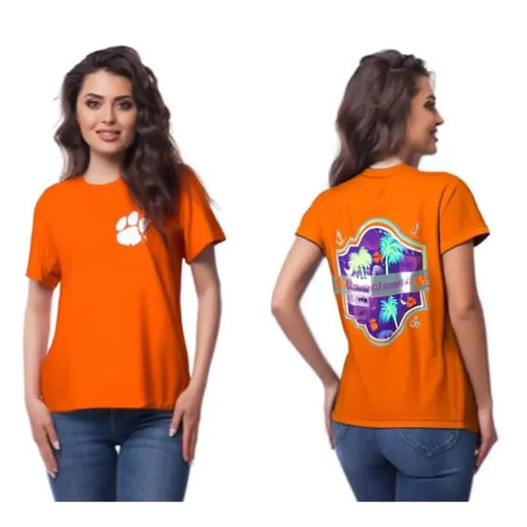 NWT Clemson University Orange Neon Palmetto Trees Short‎ Sleeve Unisex T-Shirt - Picture 1 of 6